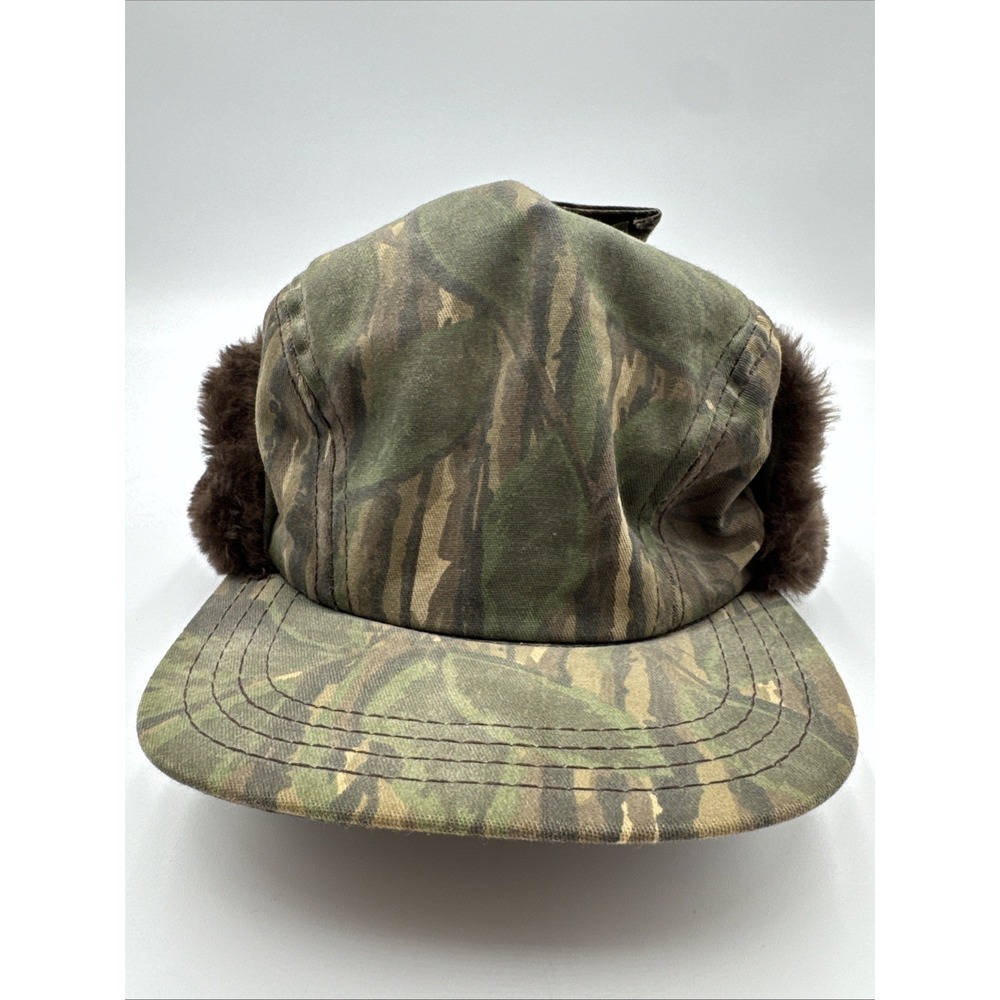 Vintage 3M Thinsulate Hat Trapper Fitted Mens Medium Brown Camo Hunting USA Made